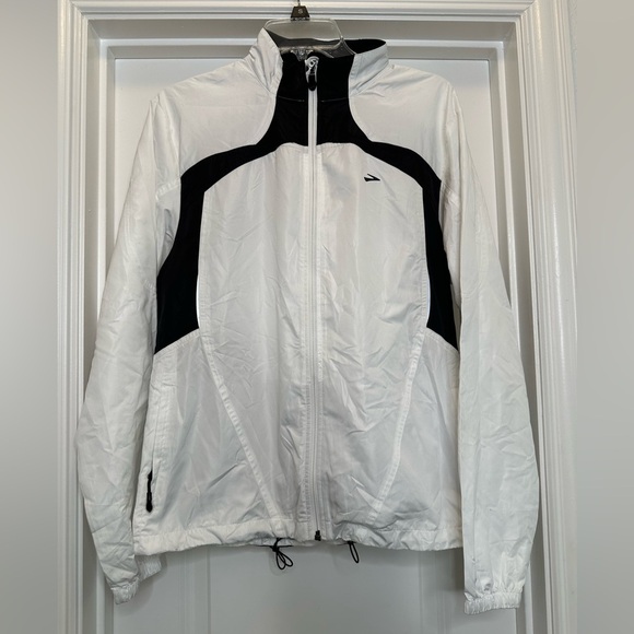Brooks Windbreaker Athletic Jacket Full zip colors black and white Sz large - Picture 1 of 9
